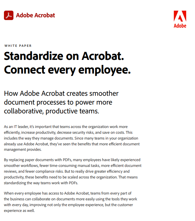 Power teams and connect employees by standardizing on Adobe Acrobat