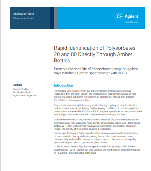 Rapid Identification of Polysorbates 20 and 80 Directly Through Amber Bottles
