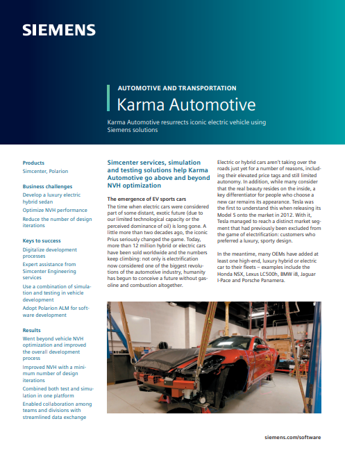 Karma Automotive Resurrects Iconic Electric Vehicle using Siemens Solutions
