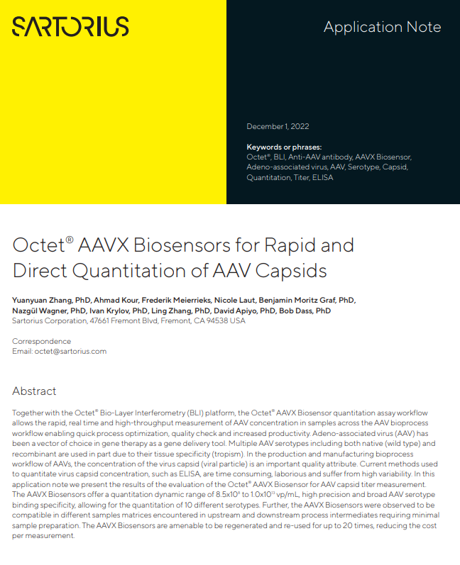 Octet® AAVX Biosensors for Rapid and Direct Quantitation of AAV Capsids