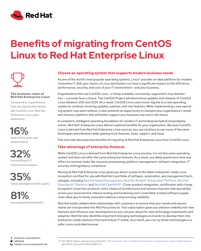Benefits of migrating CentOS Linux to Red Hat Enterprise Linux