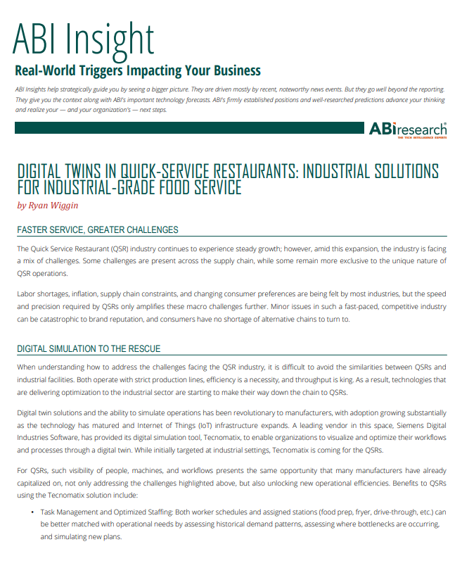 Digital Twins in Quick-Service Restaurants: Industrial Solutions for Industrial-Grade Food Service