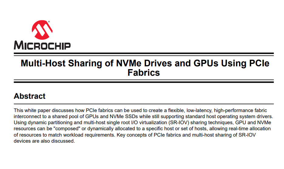 Multi-Host Sharing of NVMe Drives and GPUs Using PCIe Fabrics