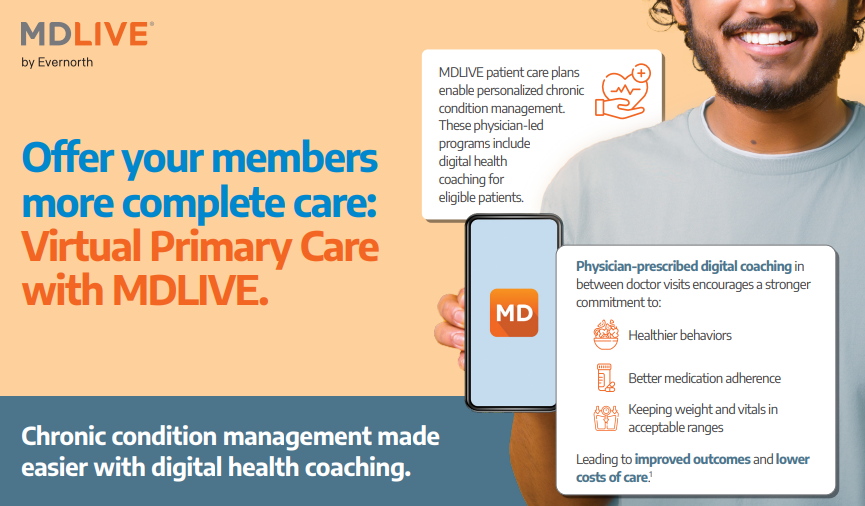Real-time health coaching. Now part of MDLIVE Virtual Primary Care