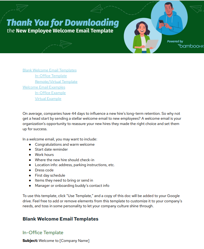 New Employee Welcome Email Template