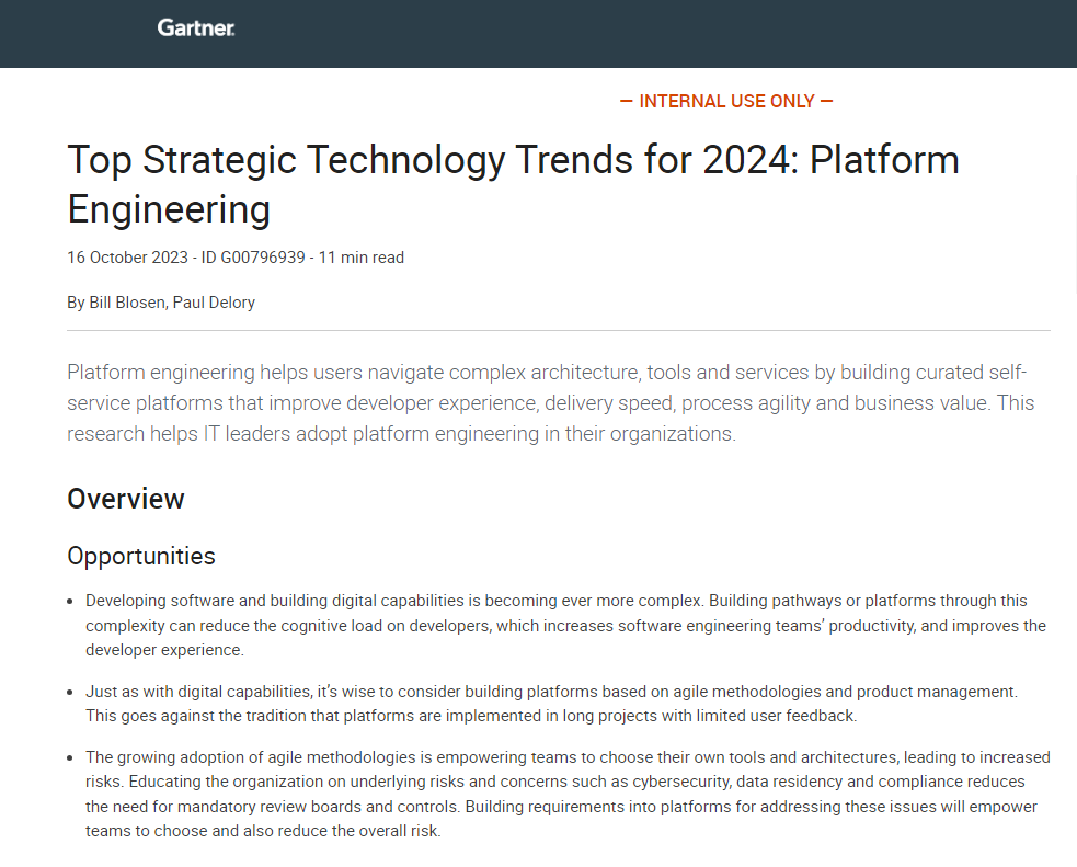 Top Strategic Technology Trends for 2024: Platform Engineering