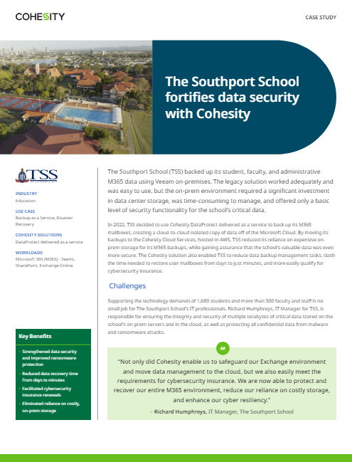 The Southport School fortifies data security with Cohesity