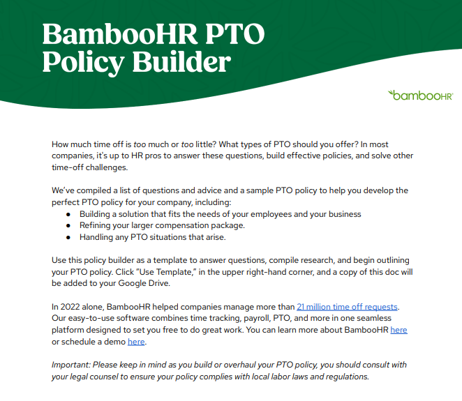 BambooHR PTO Policy Builder