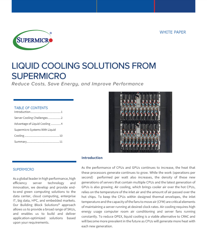 LIQUID COOLING SOLUTIONS FROM SUPERMICRO