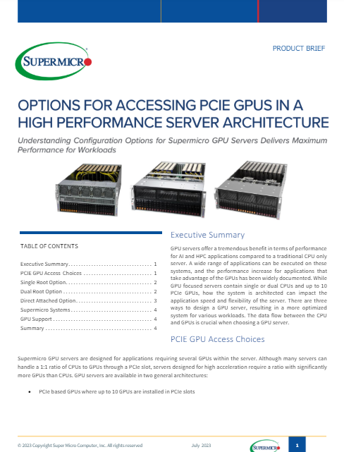 OPTIONS FOR ACCESSING PCIE GPUS IN A HIGH PERFORMANCE SERVER ARCHITECTURE