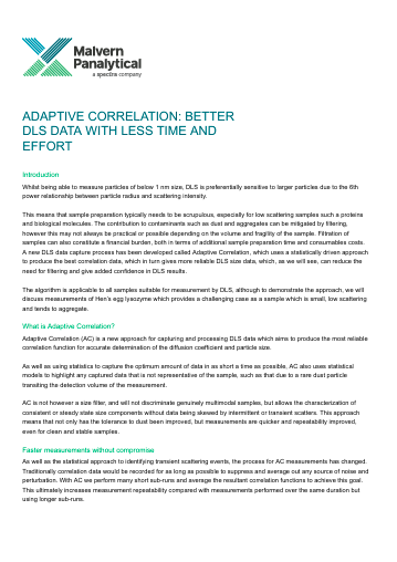 ADAPTIVE CORRELATION: BETTER DLS DATA WITH LESS TIME AND EFFORT