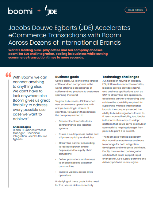 Jacobs Douwe Egberts (JDE) Accelerates eCommerce Transactions with Boomi Across Dozens of International Brands