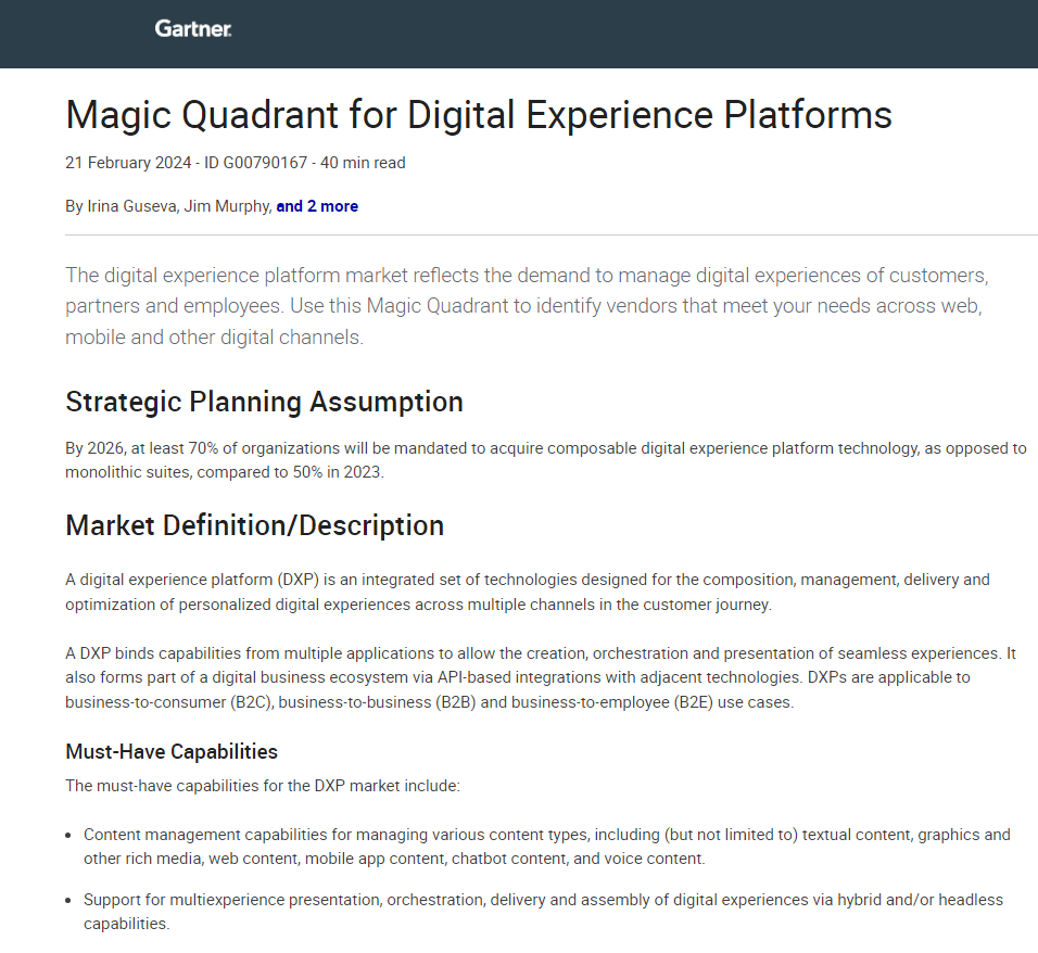 Report - Acquia Named a Leader in the 2024 Gartner® Magic Quadrant™ for DXP