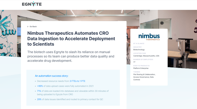 Nimbus Therapeutics Automates CRO Data Ingestion to Accelerate Deployment to Scientists