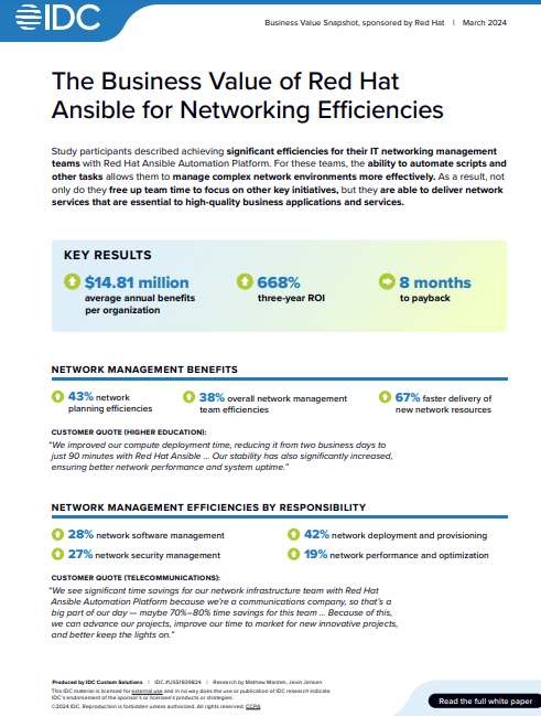 The Business Value of Red Hat Ansible for Networking Efficiencies