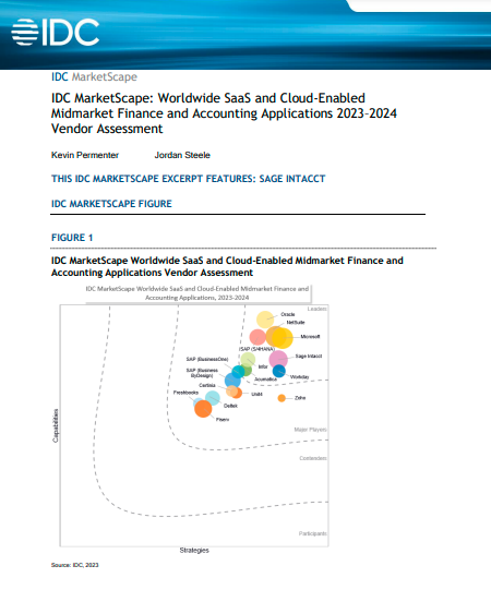 IDC MarketScape: Worldwide SaaS and Cloud-Enabled Midmarket Finance and Accounting Applications 2023–2024 Vendor Assessment