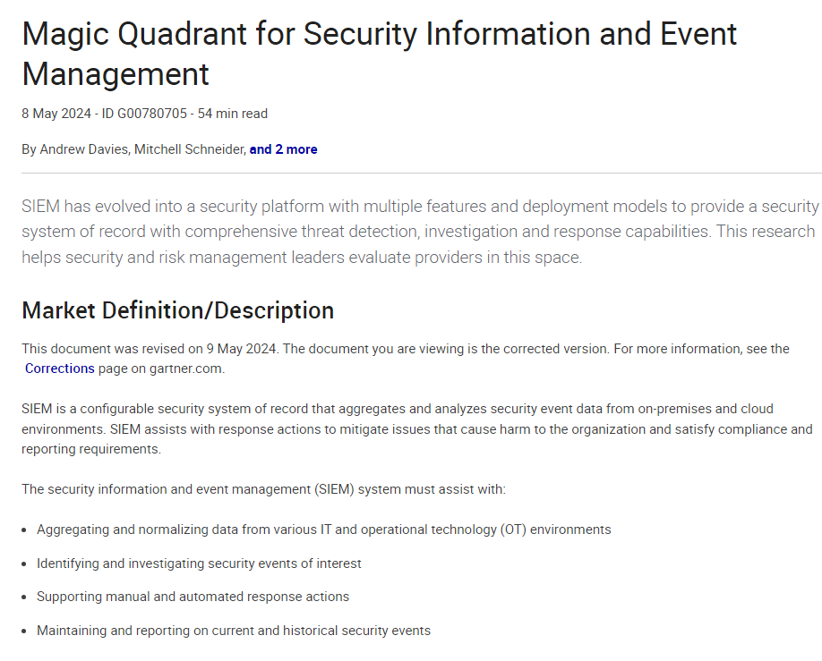 2024 Gartner® Magic Quadrant™ for Security Information and Event Management (SIEM)