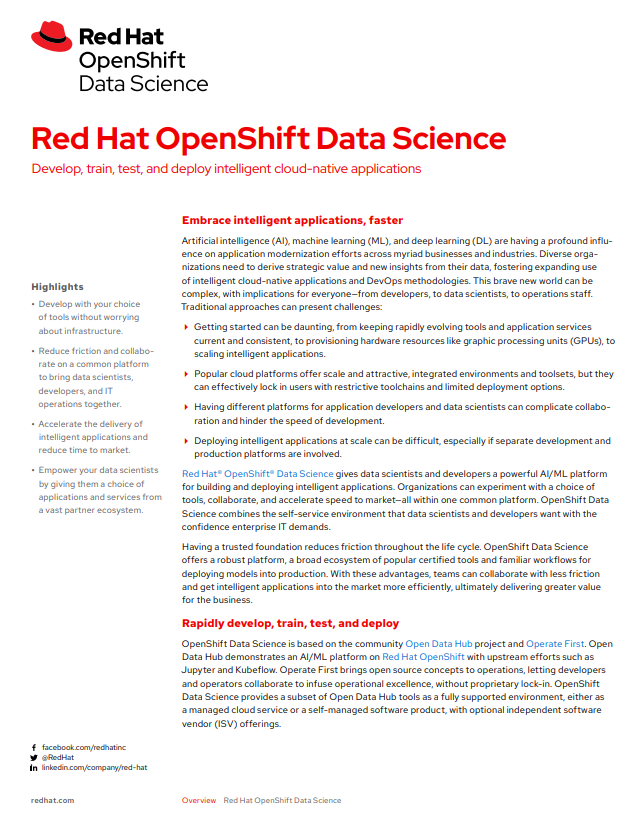 Red Hat OpenShift Data Science