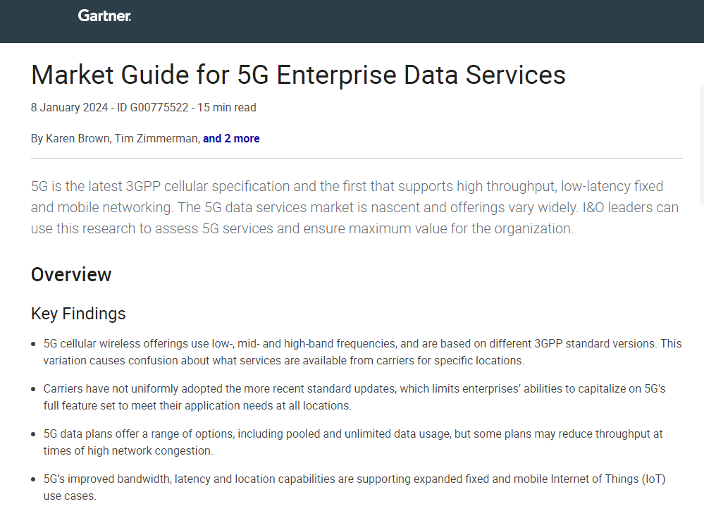 Market Guide for 5G Enterprise Data Services