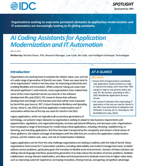 IDC Spotlight Paper: AI Coding Assistants for Application Modernization and IT Automation