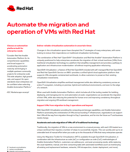 Automate the migration and operation of VMs with Red Hat