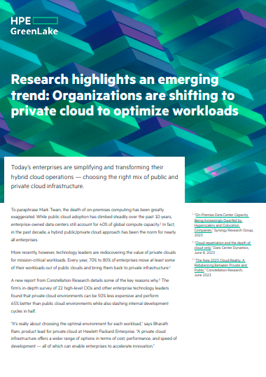 Research highlights an emerging trend: Organizations are shifting to private cloud to optimize workloads